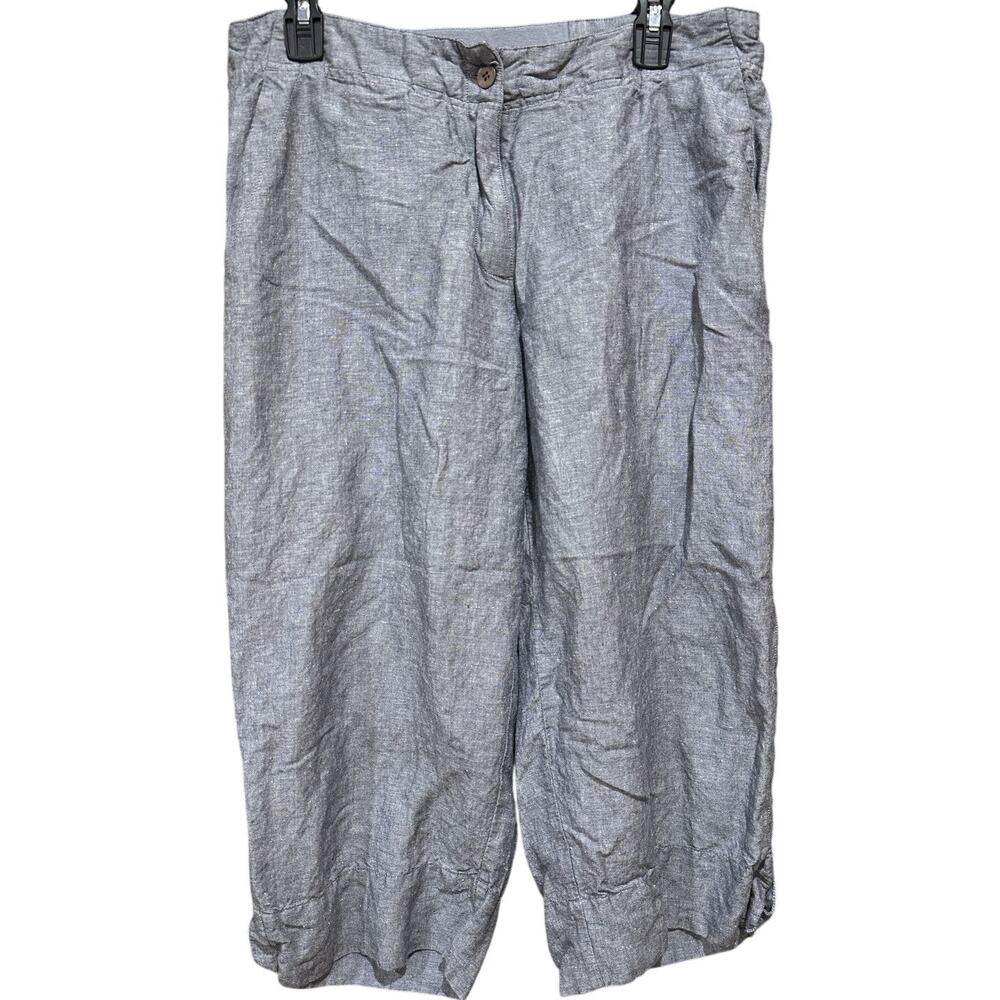 Avenue Pants Women 14/16 Blue Linen Blend Relaxed Pull On Cropped Lightweight